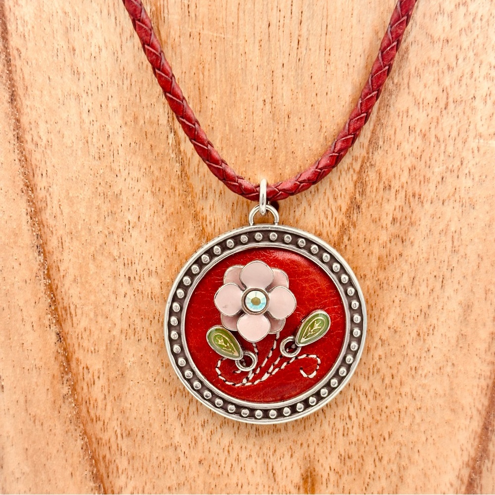 Brighton Opening Night At The Opera Red Leather Cord Red Flower Necklace